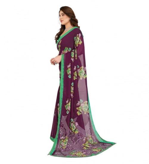 Women's Georgette Printed Saree With Unstitched Blouse 5.5Mtr (Maroon)