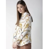 Women's Satin Printed Long Sleeves Shirt (White-Gold)