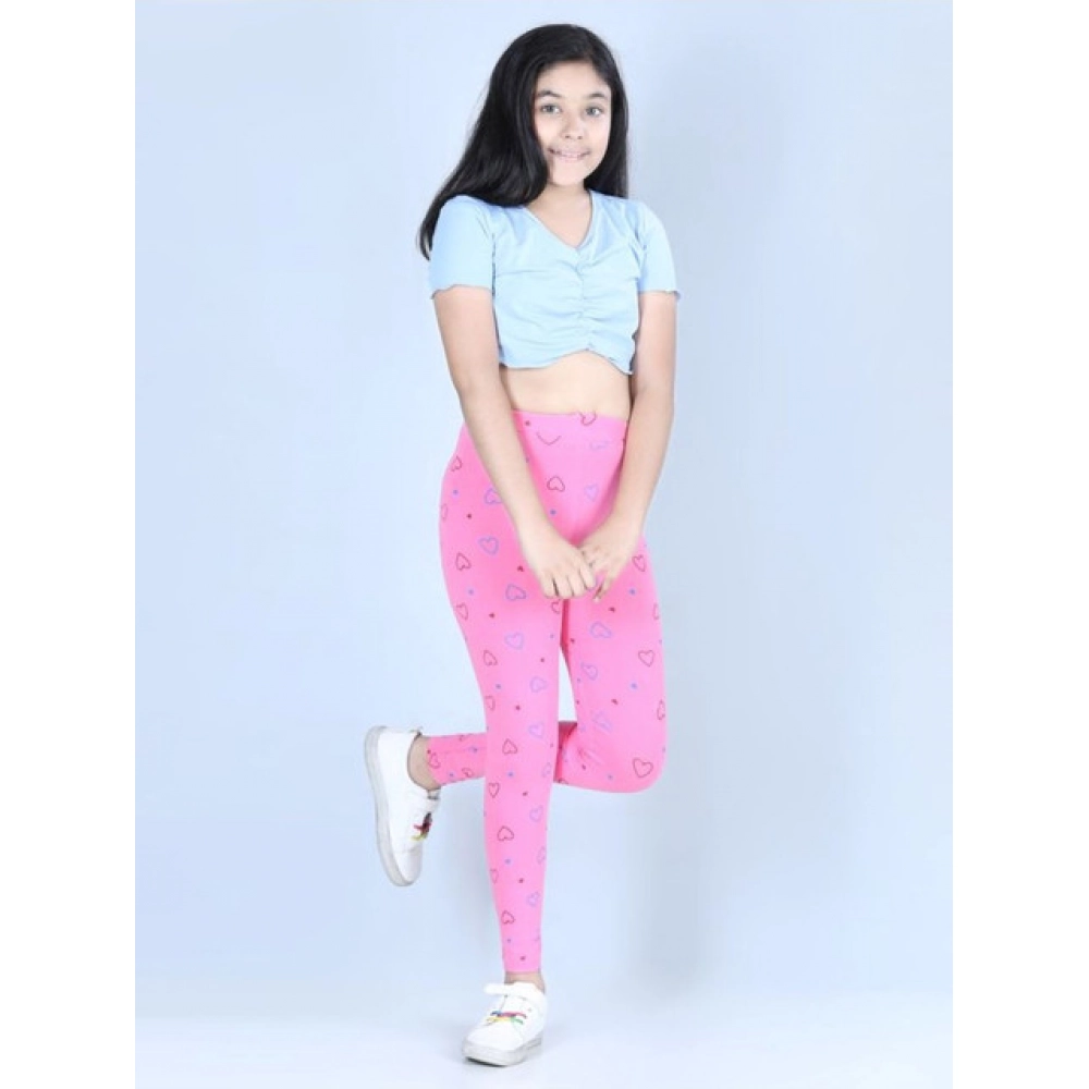 Girl's Cotton Lycra Printed Elasticated Leggings (Light Pink) Girl's Cotton Lycra Printed Elasticated Leggings (Light Pink)