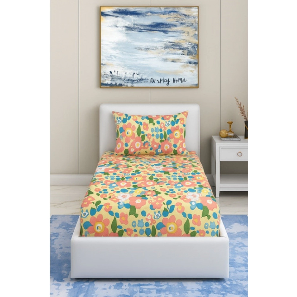 Cotton Blend Floral Printed Single Bedsheet with 1 Pillow Cover (Yellow) Cotton Blend Floral Printed Single Bedsheet with 1 Pillow Cover (Yellow)