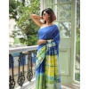 Women's Linen Printed Saree With Unstitched Blouse 5.5Mtr (Blue) Women's Linen Printed Saree With Unstitched Blouse 5.5Mtr (Blue)