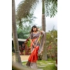 Women's Faux_Tussar Geometric_Print Saree With Unstitched Blouse 5.5Mtr (Orange)
