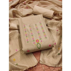 Women's Banarasi Silk Printed Unstitched Salwar Suit Material With Dupatta (Cream, 3Mtrs)