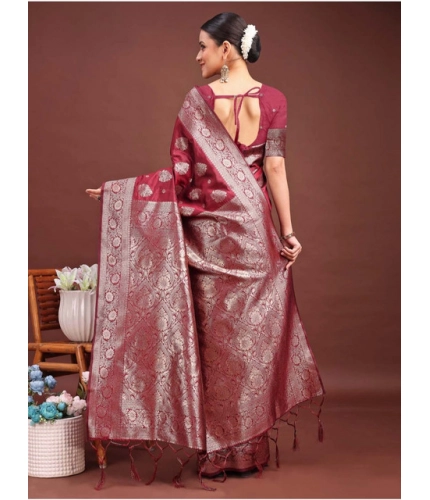Women's Banarasi Silk Printed Saree With Unstitched Blouse 5.5Mtr (Maroon) Women's Banarasi Silk Printed Saree With Unstitched Blouse 5.5Mtr (Maroon)