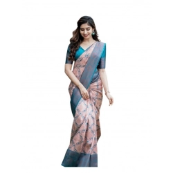 Women's Soft Lichi Silk Printed Saree With Unstitched Blouse 5.5Mtr (Multicolor)