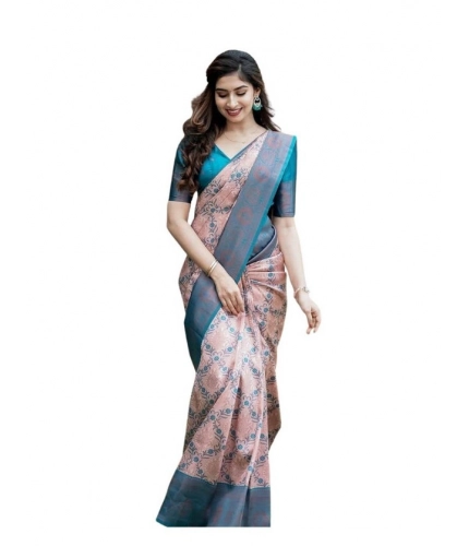 Women's Soft Lichi Silk Printed Saree With Unstitched Blouse 5.5Mtr (Multicolor)