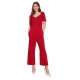 Women's Polyester Lycra Solid Puff Sleeve Jumpsuit (Red)