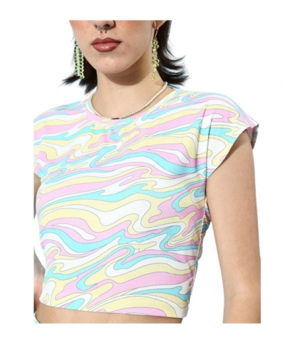 Women's Polyester Lycra Printed Cap Sleeve Co-Ord Set (Multicolor)
