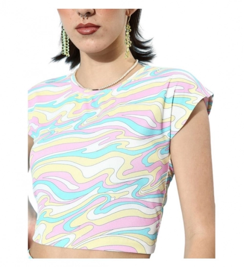 Women's Polyester Lycra Printed Cap Sleeve Co-Ord Set (Multicolor)
