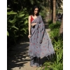 Women's Linen Printed Saree With Unstitched Blouse 5.5Mtr (Grey) Women's Linen Printed Saree With Unstitched Blouse 5.5Mtr (Grey)