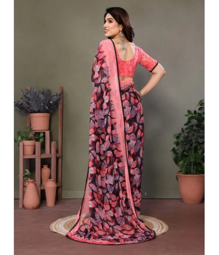 Women's Chiffon Printed Saree With Unstitched Blouse 5.5Mtr (Pink) Women's Chiffon Printed Saree With Unstitched Blouse 5.5Mtr (Pink)