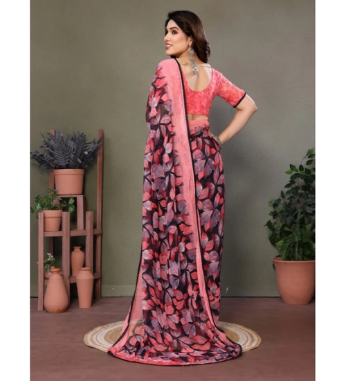 Women's Chiffon Printed Saree With Unstitched Blouse 5.5Mtr (Pink) Women's Chiffon Printed Saree With Unstitched Blouse 5.5Mtr (Pink)