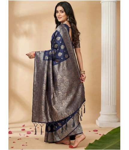 Women's Silk Blend Printed Saree With Unstitched Blouse 5.5Mtr (Navy Blue) Women's Silk Blend Printed Saree With Unstitched Blouse 5.5Mtr (Navy Blue)