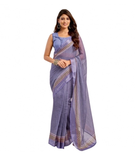 Women's Faux Linen Printed Ready to wear Saree With Unstitched Blouse 5.5Mtr (Light_Lavender) Women's Faux Linen Printed Ready to wear Saree With Unstitched Blouse 5.5Mtr (Light_Lavender)