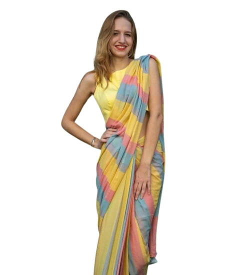 Women's Linen Printed Saree With Unstitched Blouse 5.5Mtr (Multicolor)