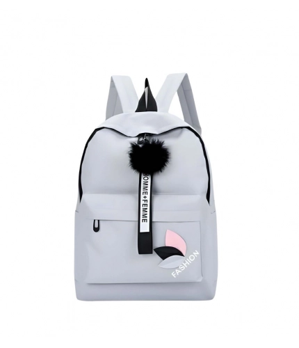 Unisex PU Leather Solid Medium Zipper Backpack (Grey)