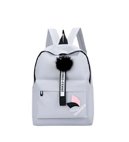 Unisex PU Leather Solid Medium Zipper Backpack (Grey)
