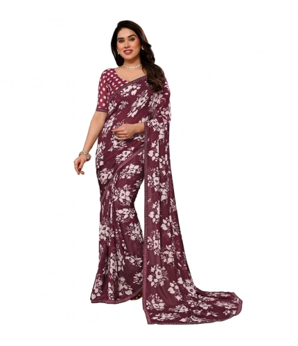 Women's Georgette Printed Saree With Unstitched Blouse 5.5Mtr (Brown)