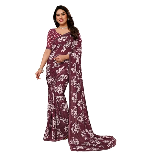 Women's Georgette Printed Saree With Unstitched Blouse 5.5Mtr (Brown)