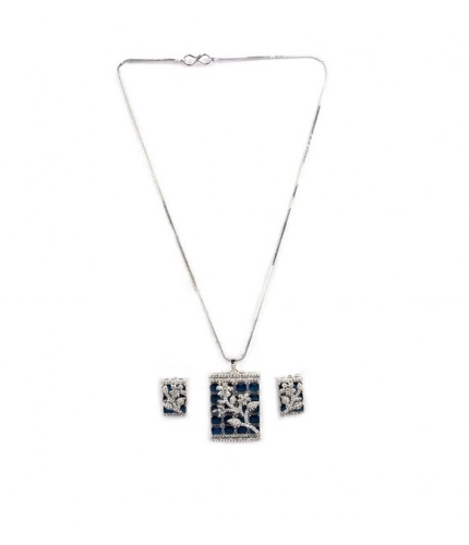 Women's Brass Silver Plated Pendant Set (Blue)