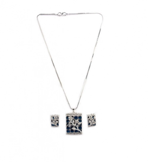 Women's Brass Silver Plated Pendant Set (Blue) Women's Brass Silver Plated Pendant Set (Blue)