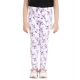 Girl's Cotton Lycra Floral Elasticated Jeggings (White-Lavender)