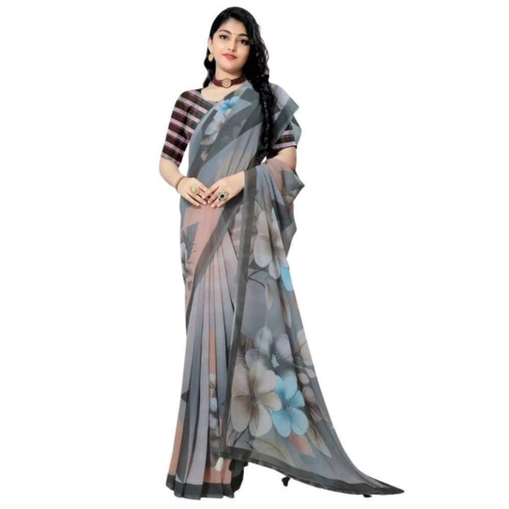 Women's Georgette Floral Printed Saree With Unstitched Blouse 5.5Mtr (Grey) Women's Georgette Floral Printed Saree With Unstitched Blouse 5.5Mtr (Grey)