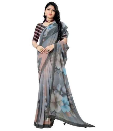 Women's Georgette Floral Printed Saree With Unstitched Blouse 5.5Mtr (Grey) Women's Georgette Floral Printed Saree With Unstitched Blouse 5.5Mtr (Grey)