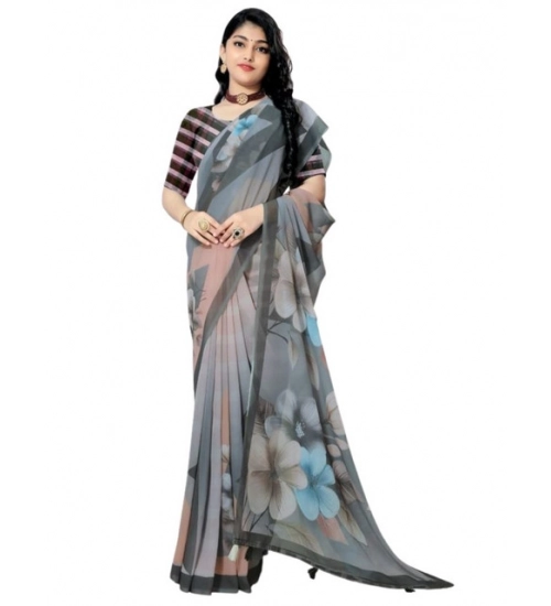 Women's Georgette Floral Printed Saree With Unstitched Blouse 5.5Mtr (Grey) Women's Georgette Floral Printed Saree With Unstitched Blouse 5.5Mtr (Grey)