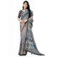 Women's Georgette Floral Printed Saree With Unstitched Blouse 5.5Mtr (Grey)