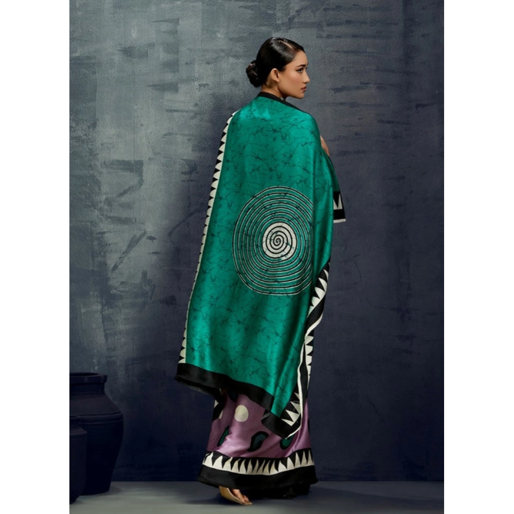 Women's Satin Crepe Printed Saree With Unstitched Blouse 5.5Mtr (Multicolor)