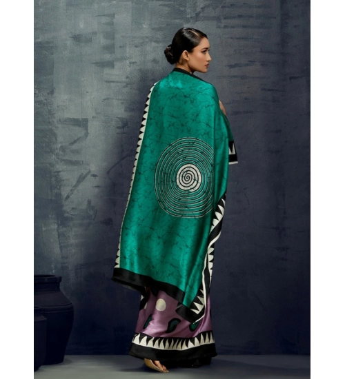 Women's Satin Crepe Printed Saree With Unstitched Blouse 5.5Mtr (Multicolor)