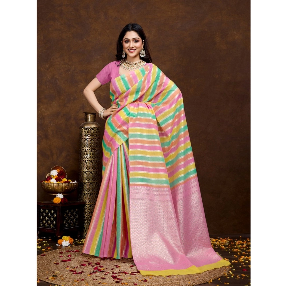 Women's Cotton Blended Printed Saree With Unstitched Blouse 5.5Mtr (Pink) Women's Cotton Blended Printed Saree With Unstitched Blouse 5.5Mtr (Pink)
