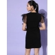 Women's Organza And Polyester Lycra Ruffled Sleeveless Dress (Black)