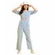 Girl's Cotton Printed 3-4th Sleeve Jumpsuit (Blue - White) Girl's Cotton Printed 3-4th Sleeve Jumpsuit (Blue - White)