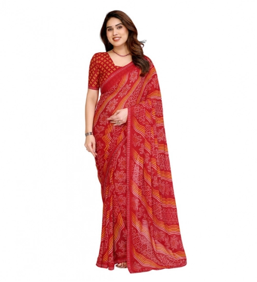 Women's Georgette Printed Saree With Unstitched Blouse 5.5Mtr (Red)