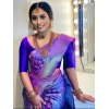 Dropship Women's Litchi silk Printed Saree With Unstitched Blouse (Blue)
