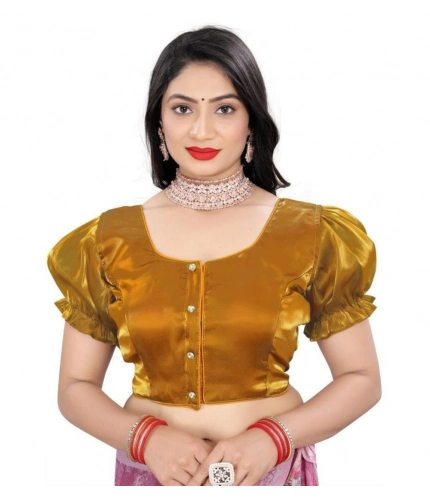 Women's Jimmy Solid Designer Neck Elastic Sleeve Readymade Blouse (Gold 38 , Alterable up to 42)-PID65828