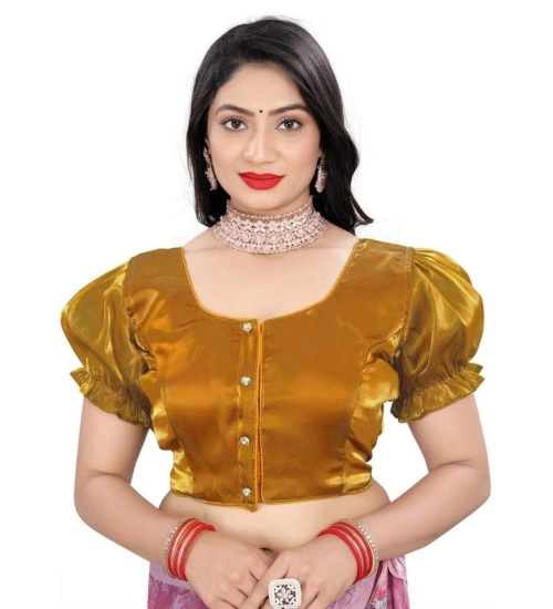 Women's Jimmy Solid Designer Neck Elastic Sleeve Readymade Blouse (Gold 38 , Alterable up to 42)-PID65828