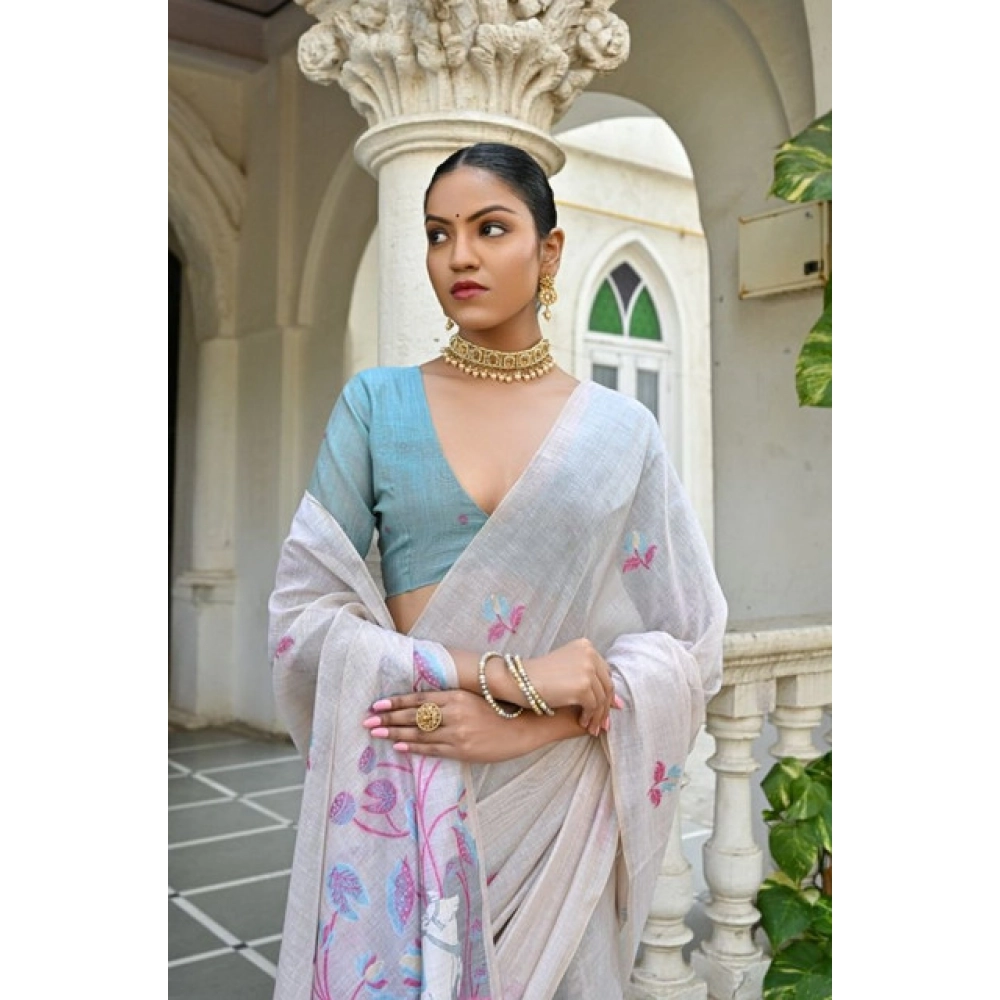 Women's Blended_Cotton Floral Weaving Pattern Saree With Unstitched Blouse 5.5Mtr (Pink) Women's Blended_Cotton Floral Weaving Pattern Saree With Unstitched Blouse 5.5Mtr (Pink)