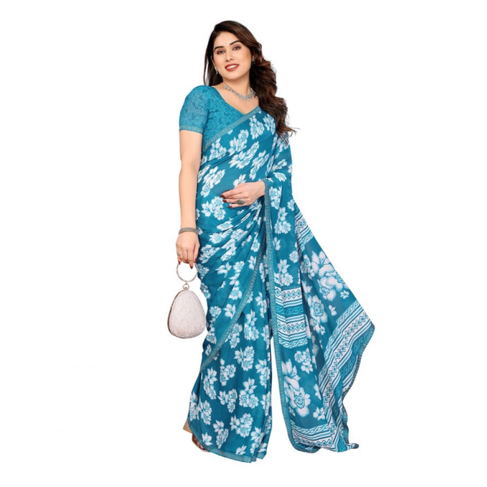 Women's Georgette Printed Saree With Unstitched Blouse 5.5Mtr (Sky Blue) Women's Georgette Printed Saree With Unstitched Blouse 5.5Mtr (Sky Blue)