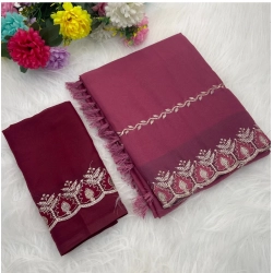 Women's Georgette Embroidered Saree With Unstitched Blouse 5.5Mtr (Pink)