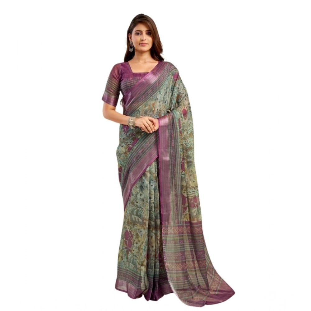 Women's Faux Linen Printed Ready to wear Saree With Unstitched Blouse 5.5Mtr (Multicolor) Women's Faux Linen Printed Ready to wear Saree With Unstitched Blouse 5.5Mtr (Multicolor)