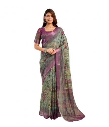 Women's Faux Linen Printed Ready to wear Saree With Unstitched Blouse 5.5Mtr (Multicolor) Women's Faux Linen Printed Ready to wear Saree With Unstitched Blouse 5.5Mtr (Multicolor)