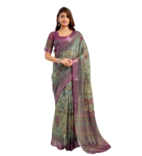 Women's Faux Linen Printed Ready to wear Saree With Unstitched Blouse 5.5Mtr (Multicolor)