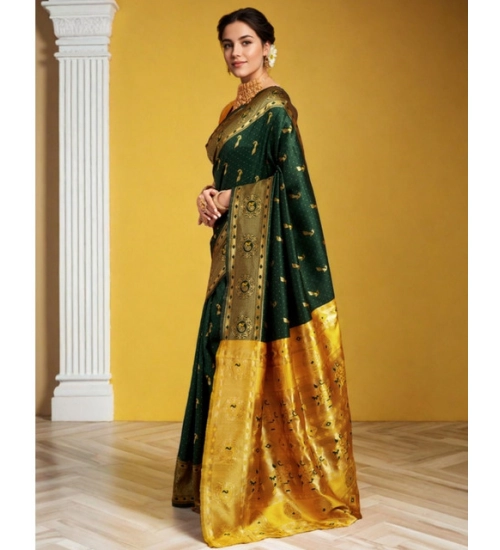 Women's Silk Blend Zari Weaving Saree With Unstitched Blouse 5.5Mtr (Green (5))