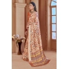 Dropship Women's Printed Cotton Linen Saree withPrinted  Saree With Unstitched Blouse (Orange , 5-6Mtrs)