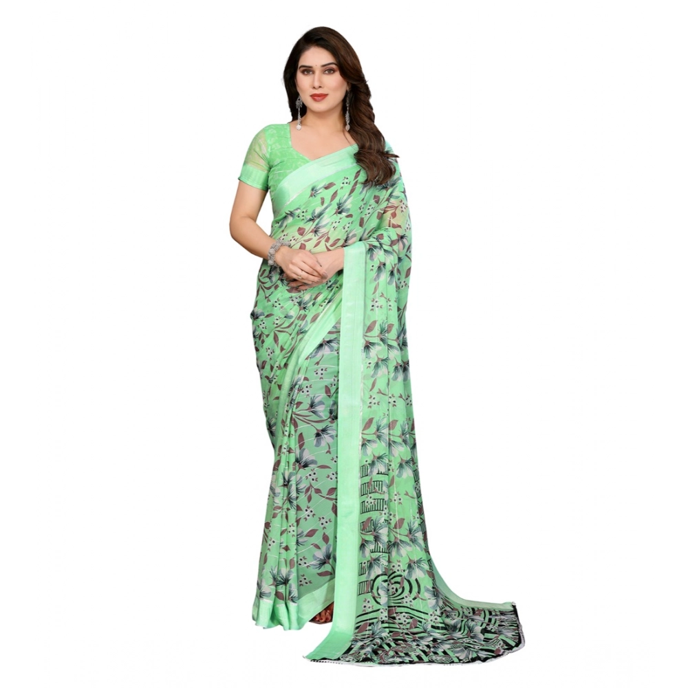 Women's Georgette Printed Saree With Unstitched Blouse 5.5Mtr (Light Green) Women's Georgette Printed Saree With Unstitched Blouse 5.5Mtr (Light Green)