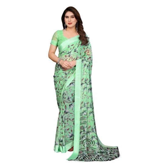 Women's Georgette Printed Saree With Unstitched Blouse 5.5Mtr (Light Green)