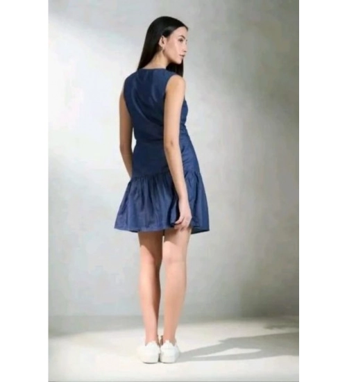 Women's Casual Denim Sleeveless Dress (Blue)